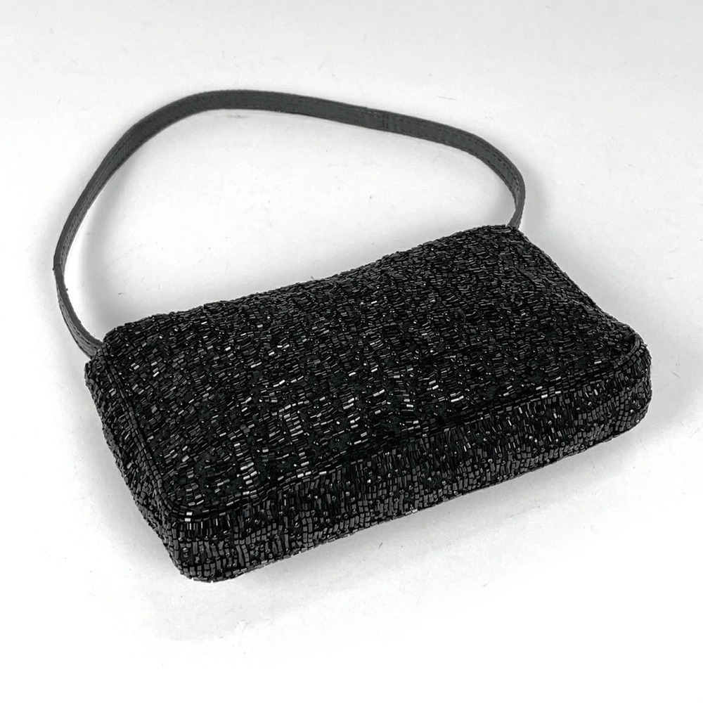 Fendi Beaded Black Bag Zucca Handbag Shoulder Black